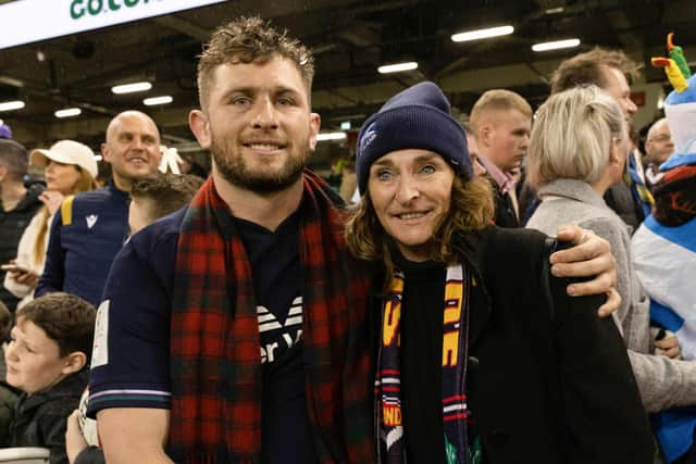 CARDIFF, WALES - FEBRUARY 03: Alec Hepburn with family during a Guinness Six Nations match between Wales and Scotland at the Principality Stadium, on February 03, 2024, in Cardiff, Wales. (Photo by Craig Williamson / SNS Group)