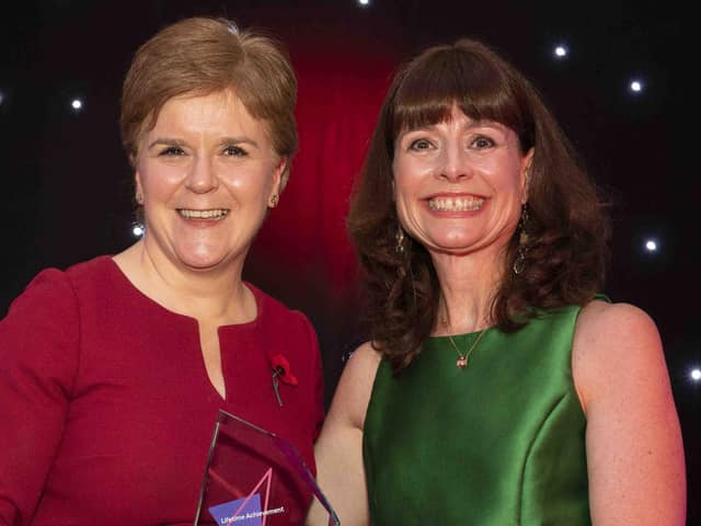 Nicola Sturgeon presented the Lifetime Achievement Award to Scottish Edge CEO Evelyn McDonald. Picture: contributed.