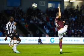 Hearts' Lawrence Shankland scores to make it 2-2 at St Mirren. (Photo by Roddy Scott / SNS Group)