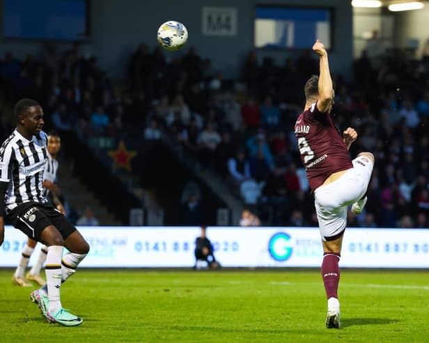 Hearts' Lawrence Shankland scores to make it 2-2 at St Mirren. (Photo by Roddy Scott / SNS Group)