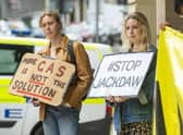 Protesters outside the Queen Elizabeth building in Edinburgh for the Stop Jackdaw rally. Picture: Lisa Ferguson