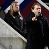 Hearts manager Robbie Neilson issues orders from the sidelines.