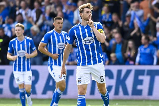 Kilmarnock's Ash Taylor celebrates making it 1-1.  (Photo by Rob Casey / SNS Group)