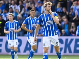Kilmarnock's Ash Taylor celebrates making it 1-1.  (Photo by Rob Casey / SNS Group)