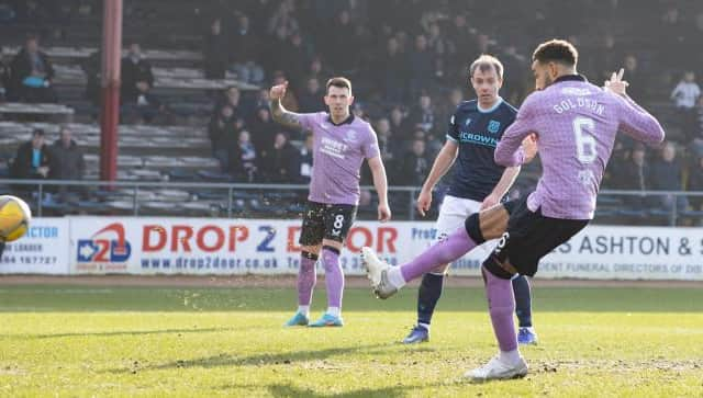 Connor Goldson opens the scoring for Rangers after nine minutes of their Scottish Cup quarter-final against Dundee at Dens Park. (Photo by Alan Harvey / SNS Group)