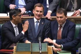 Prime Minister Rishi Sunak congratulates Chancellor of the Exchequer Jeremy Hunt after he delivered his autumn statement to MPs in the House of Commons, London. Picture date: Thursday November 17, 2022.
