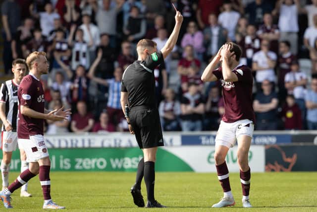 Hearts midfielder Peter Haring was shown a controversial red card against St Mirren. (Photo by Alan Harvey / SNS Group)