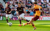 Motherwell's Callum Slattery scores to make it 1-0 over Hearts at Tynecastle. (Photo by Sammy Turner / SNS Group)