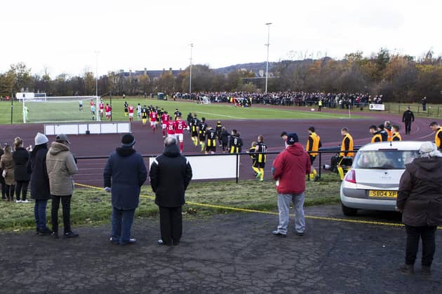 Lothian Thistle Hutchison Vale and St Mirren emerge onto the pitch for their Scottish Cup tie in November 2017. It was one of Tom Allison's proudest moments. Picture: Bruce White / SNS