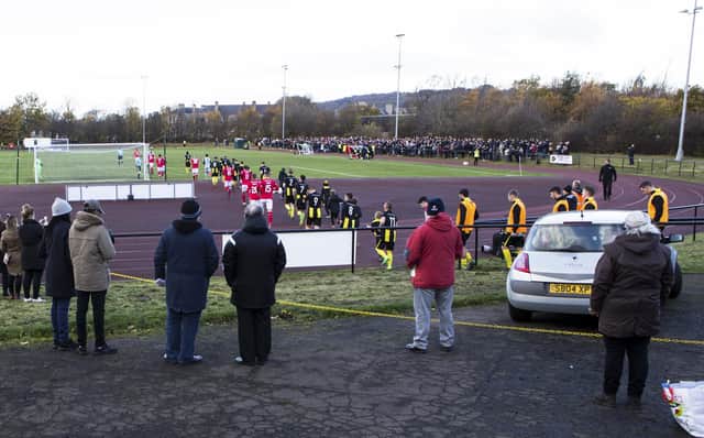Lothian Thistle Hutchison Vale and St Mirren emerge onto the pitch for their Scottish Cup tie in November 2017. It was one of Tom Allison's proudest moments. Picture: Bruce White / SNS