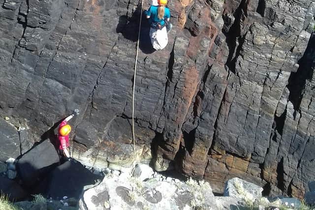 The Scottish SPCA was called to help a lamb, which had fallen in a gully at the Butt of Lewis lighthouse and could not get back out.
