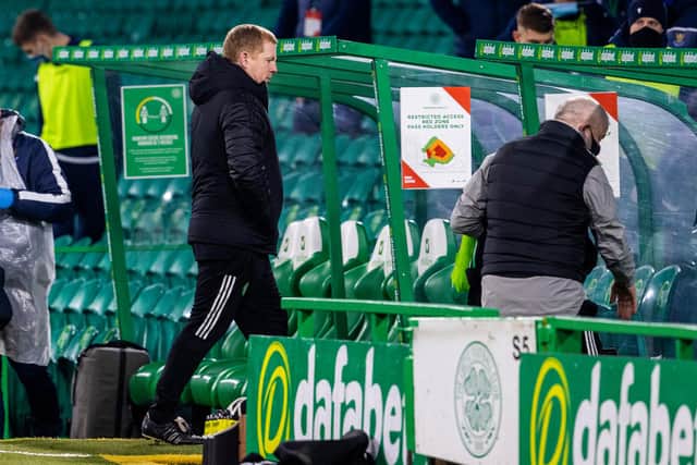 Neil Lennon heads up the Celtic Park tunnel at full-time. Picture: SNS