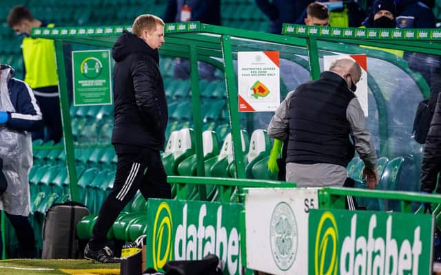 Neil Lennon heads up the Celtic Park tunnel at full-time. Picture: SNS