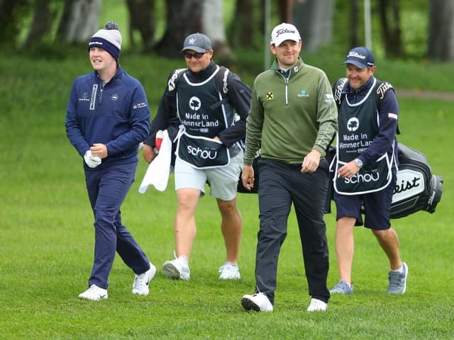 Bob MacIntyre and Bernd Wiesberger pictured with their caddies during the 2021 Made in HimmerLand event in Denmark. Picture: Andrew Redington/Getty Images.