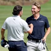 Ewen Ferguson congratulates Nick Bachem after the German's impresive win in the Jonsson Workwear Open at The Club at Steyn City in South Africa. Picture: Warren Little/Getty Images.