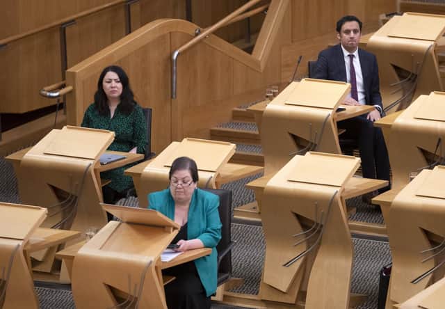 (From left) Scottish Labour's Monica Lennon, Jackie Baillie and Anas Sarwar during First Minster's Questions in the debating chamber of the Scottish Parliament in Edinburgh. MSPs have recommended keeping remote committee meetings beyond the Covid pandemic. Picture: PA Wire