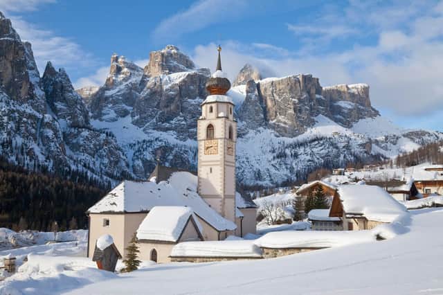 The church and village of Colfosco in the Italian Dolomites. Pic: Alamy/PA