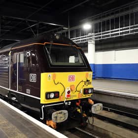 The royal train arrives at London Euston Station ready to carry the Duke and Duchess of Cambridge on a tour across the UK.