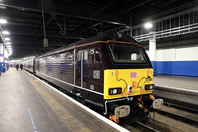 The royal train arrives at London Euston Station ready to carry the Duke and Duchess of Cambridge on a tour across the UK.