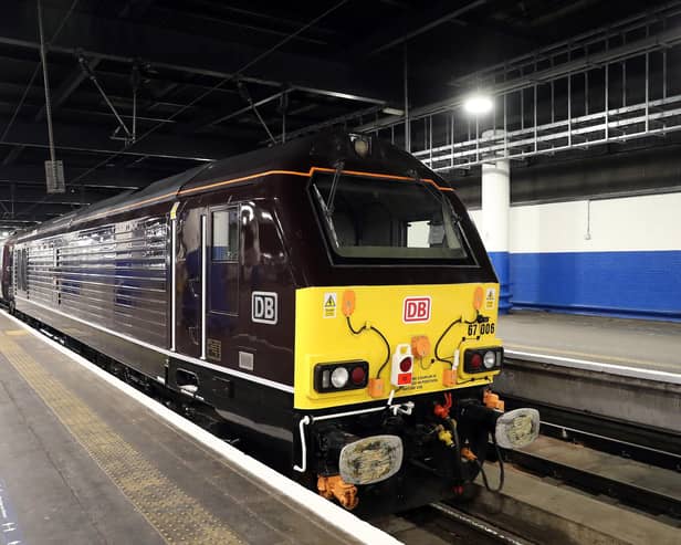 The royal train arrives at London Euston Station ready to carry the Duke and Duchess of Cambridge on a tour across the UK.
