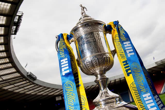 A general view of the Scottish Cup trophy at Hampden Park