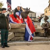 The statue of Khan and Lance Corporal Jimmy Muldoon unveiled in Strathaven, South Lanarkshire, at the weekend. PIC: Les Hoggan.