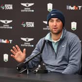 Scottie Scheffler speaks in a press conference ahead of his appearance in last year's Genesis Scottish Open at The Renaissance Club. Picture: Luke Walker/Getty Images.