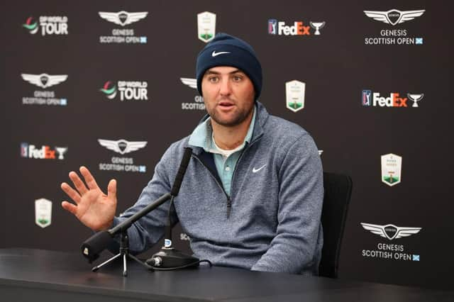 Scottie Scheffler speaks in a press conference ahead of his appearance in last year's Genesis Scottish Open at The Renaissance Club. Picture: Luke Walker/Getty Images.