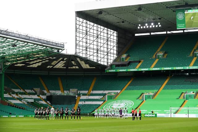 A minute's silence for the Duke of Edinburgh is observed by both Celtic and Livingston prior to kick-off. Picture: SNS