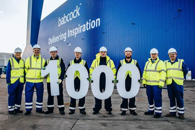 Minister for Defence Procurement, James Cartlidge, and Babcock CEO David Lockwood, with Apprentices and Production Support Operatives at Rosyth.  (Pic: Submitted)