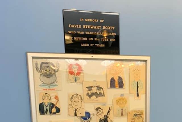 The caricatures of fellow drivers by David Scott displayed at ScotRail's Yoker depot
