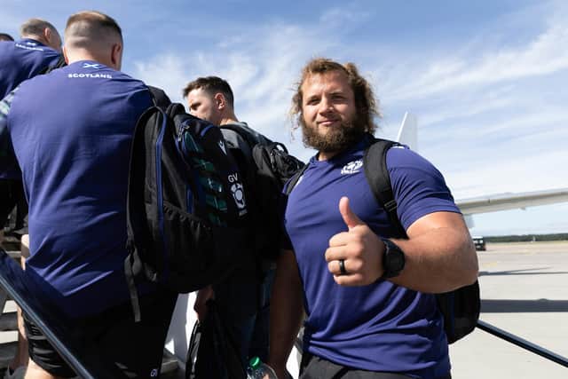 Prop Pierre Schoeman is pictured as Scotland depart for the Rugby World Cup in France from Edinburgh Airport. (Photo by Craig Williamson / SNS Group)