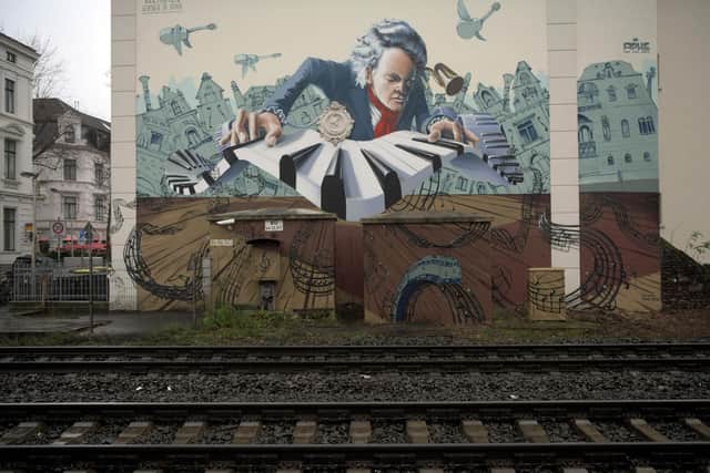 A mural depicting German composer Ludwig van Beethoven on a house in his native city of Bonn, Germany PIC:Ina Fassbender / AFP / Getty Images