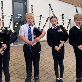 Alford pupils with their new pipes