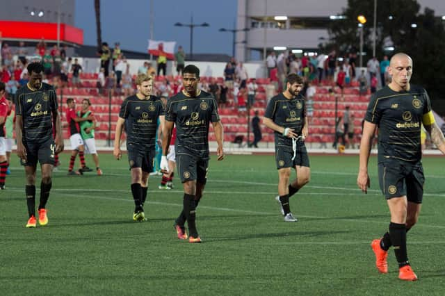 Celtic leave the field of play having lost 1-0 to Licoln Red Imps in 2016.