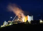 The set is put on fire as part of filming for the new Indiana Jones 5 movie starring Harrison Ford overnight.