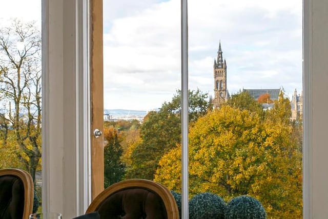 Glasgow University's distinctive Gilbert Scott building can clearly be seen from the property