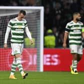 The Celtic players trudge off after the 2-0 home defeat by RB Leipzig.