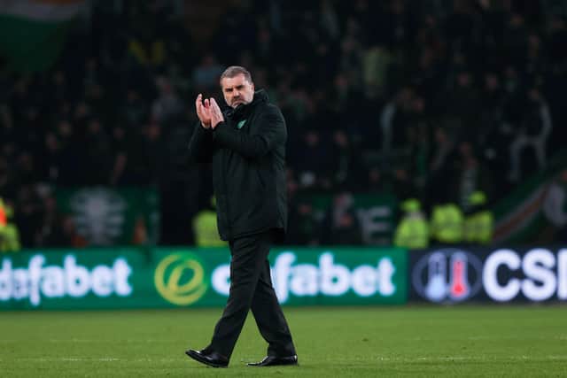 Celtic manager Ange Postecoglou applauds supporters at full-time but he has had to deal with an outraged response from the faithful to the club's participation in the Sydney Super Cup that will see them play Rangers in a football homecoming for the Australian.  (Photo by Craig Williamson / SNS Group)