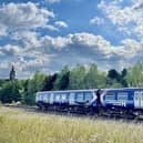 The hydrogen train being tested on the Bo'ness line on Friday. Picture: National World
