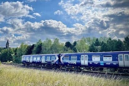 The hydrogen train being tested on the Bo'ness line on Friday. Picture: National World