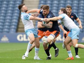 Edinburgh's Luke Crosbie during a United Rugby Championship match between Edinburgh Rugby and Glasgow Warriors for the 1872 Cup at BT Murrayfield, on May 21, 2022, in Edinburgh, Scotland.
