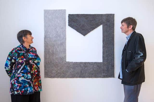 Cordis Prize founders Miranda Harvey and Ian Rankin with the winner of the 2021 prize: Lifetime, by Orkney-based artist Louise Martin PIC: Neil Hanna