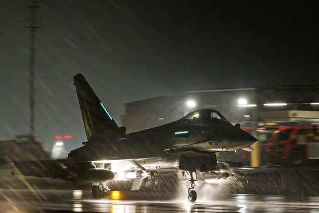 A Royal Air Force Typhoon FGR4 taking off to carry out air strikes against Houthi military targets in Yemen from RAF Akrotiri in Cyprus. Picture: Jake Green/MoD/AFP via Getty Images