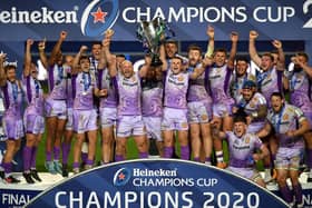 Exeter Chiefs celebrate their Heineken Champions Cup final win over Racing 92.