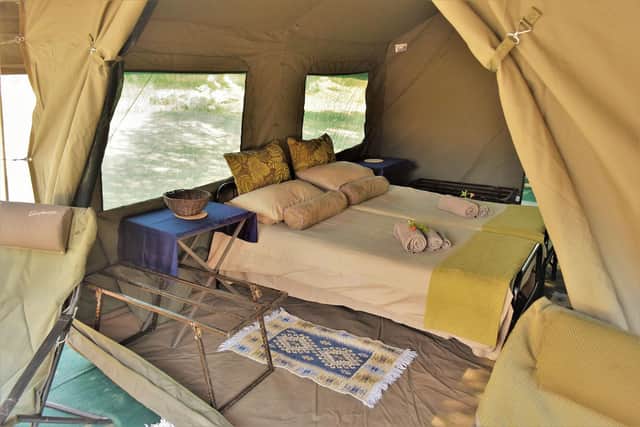Sleeping with the lions. One of the mobile safari tents used on the tours.  SAFARI FRANK / Animal News Agency