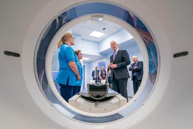 First Minister John Swinney meets staff as he visits St John's Hospital to see a new CT scanner. Picture: Jane Barlow-Pool/Getty Images