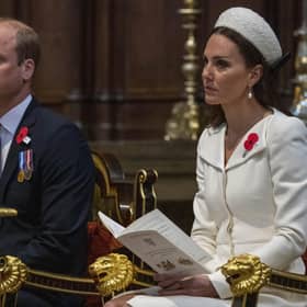 The Duke and Duchess of Cambridge attending the Service of Commemoration and Thanksgiving commemorating Anzac Day at Westminster Abbey.  Picture date: Monday April 25, 2022.