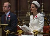 The Duke and Duchess of Cambridge attending the Service of Commemoration and Thanksgiving commemorating Anzac Day at Westminster Abbey.  Picture date: Monday April 25, 2022.