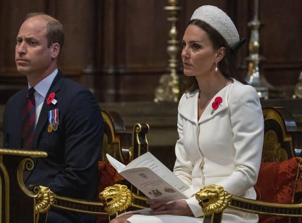 The Duke and Duchess of Cambridge attending the Service of Commemoration and Thanksgiving commemorating Anzac Day at Westminster Abbey.  Picture date: Monday April 25, 2022.